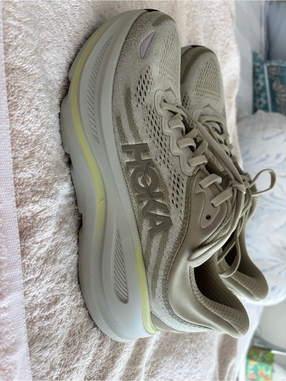HOKA Women's Sneaker in Ecru with Pale Yellow Accent
